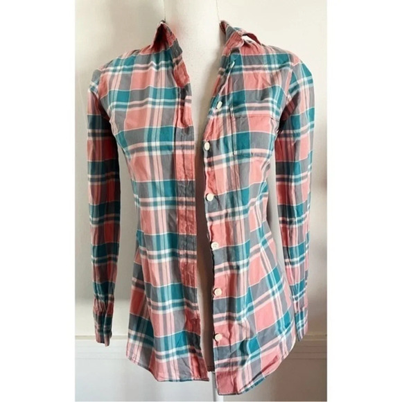 J. Crew • Pink Blue Plaid Classic Button Down Perfect Fit - Picture 2 of 5